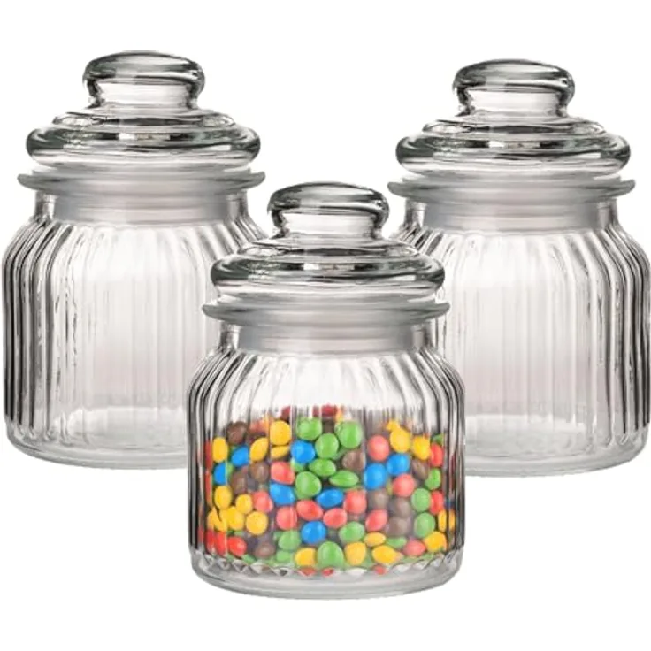 Annastore 2 x Vorratsgläser mit Deckel, Glas, H 14 cm - Ø 10 cm, luftdicht, vintage Design für Lebensmittel und Gewürze, spülmaschinengeeignet