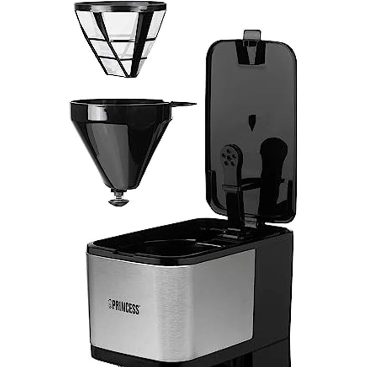 Filterkaffeemaschine Schwarz mit Edelstahl - Permanentfilter & Glaskanne für 12 Tassen – Bild 7