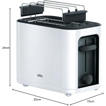 KHG Toaster 4 Langschlitze – 1300W, 6 Bräunungsstufen, Mit Brötchenaufsatz & Krümelfach, Weiß