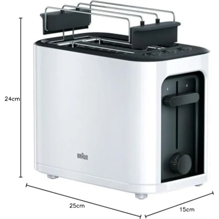 Braun HT 3010 WH Toaster | Doppelschlitz | Herausnehmbare Krümelschublade | Aufwärm- und Auftaufunktion | 7 Röstgrade | Separater Brötchenaufsatz | Weiß – Bild 5