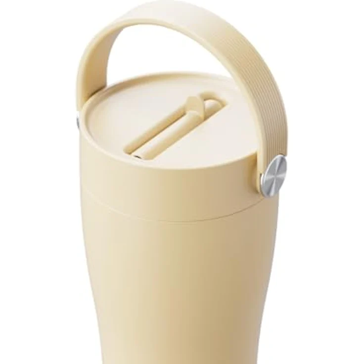 EQUA Carry Cup Edelstahl Isolierte Trinkflasche mit klappbarem Strohhalm, 600ml, 15 Stunden kalt oder 8 Stunden heiß, 100% auslaufsicher, Butterfarbe – Bild 2