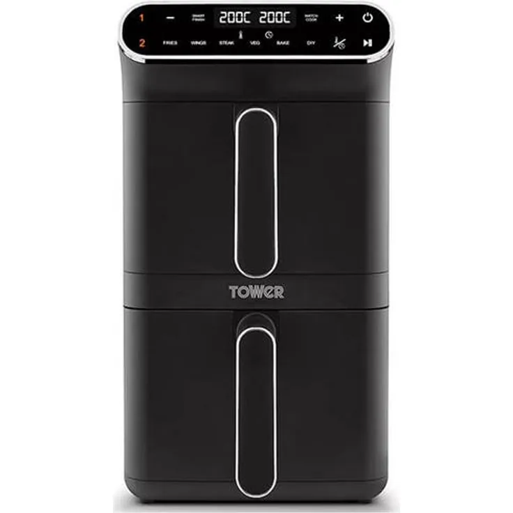 Tower Vortx 11L Dual Layer Heißluftfritteuse mit 2x 5,5L Körben, Vortx-Technologie, Smart Finish, Match Cook und platzsparendem Design