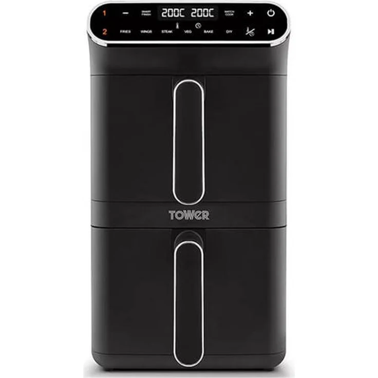 Tower Vortx 11L Dual Layer Heißluftfritteuse mit 2x 5,5L Körben, Vortx-Technologie, Smart Finish, Match Cook und platzsparendem Design