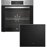 Beko BBSE1132T0XFP Einbau-Backofen-Set mit autarkem Glaskeramik-Kochfeld, 66 l Garraum-Volumen, AeroPerfect, 9 Heizarten, pyrolytische Selbstreinigung, 4 Kochzonen, Schwarz/Edelstahl