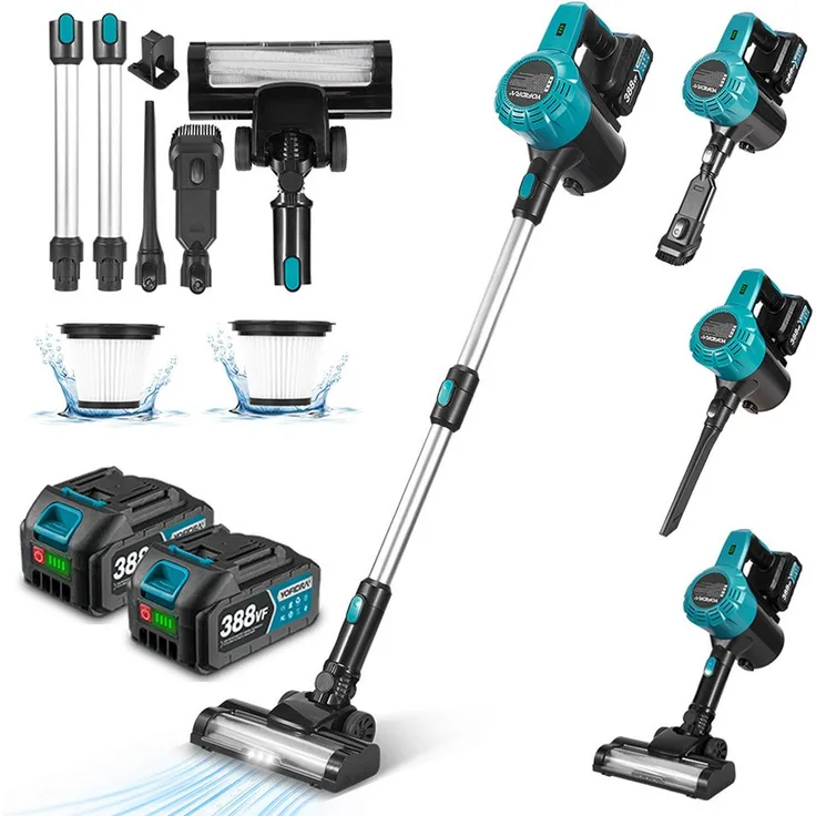 Yofidra Akku-Hand- und Stielstaubsauger 4-in-1, 30 kPa Saugkraft, kabellos mit 2x 3000 mAh Akkus, 600 W, beutellos, 1500 ml für Tierhaare, Teppiche und Hartböden