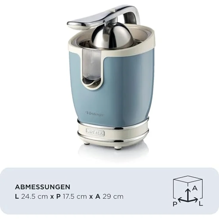 Ariete 413 Vintage Elektrische Zitruspresse mit professionellem Hebel, 2 Kegel für große und kleine Früchte, tropffreier Ausguss, leiser Motor, professionelles Pressen, Metallgehäuse – Bild 3