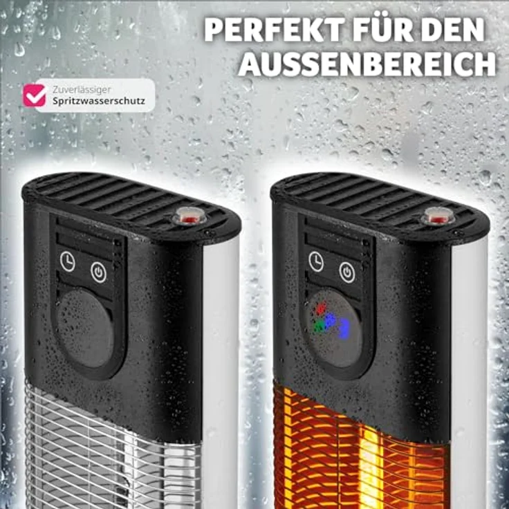 tectake® Infrarot Heizstrahler mit Kippschutz und Timer, 1500W, für Innen und Outdoor, elektrischer Heizlüfter, Infrarotheizung Terrasse - Aluminiumgehäuse – Bild 5