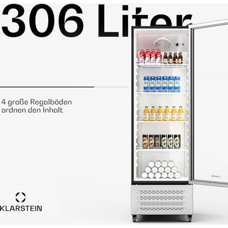 Klarstein GrandCooler HEA-GCoolerBK-306L, 306 Liter Getränkekühlschrank mit B-Energieeffizienzklasse, 4 verstellbare Regale, doppelt verglaste Tür, 187 cm hoch, silberfarben – Bild 3