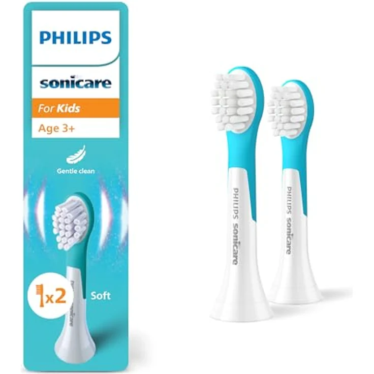 PHILIPS Sonicare For Kids, Original Ersatzbürstenköpfe für Kinder ab 3 Jahren, 2er-Pack, HX6032/90, Sanfte Reinigung mit Schalltechnologie, biobasiert, Blau – Bild 1
