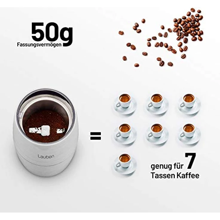 Lauben Grinder 200ST Kaffeemühle Elektrisch, 200 W, Gewürzmühle, Schlagmesser, Fassungsvermögen 50 g, Vollkupfermotor, Mahlbehälter und Messer aus Edelstahl – Bild 3