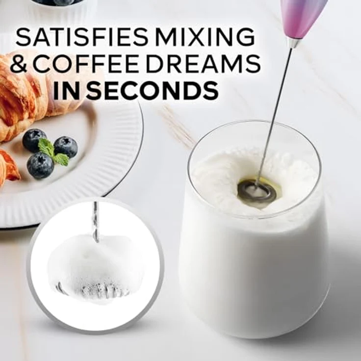 Zulay Kitchen Milchaufschäumer Elektrisch, batteriebetriebener Milchschäumer Stab, kompakt und leicht zu reinigen, für Kaffee, Milch und Shakes - Bubble Gum – Bild 2