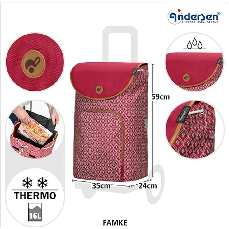 ANDERSEN Einkaufstrolley Royal Shopper Famke rot 47 L modisch, Thermo, Aluminium, klappbar, leichtgängig - Preisvergleich – Bild 3