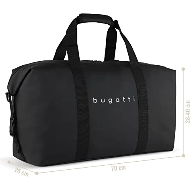 Bugatti Rina Reisetasche für Damen und Herren - Recycelte Sporttasche 35 L wasserabweisend - Trainingstasche, Fitnesstasche für Sport - Tasche für den Urlaub aus recyceltem PU, Schwarz – Bild 2