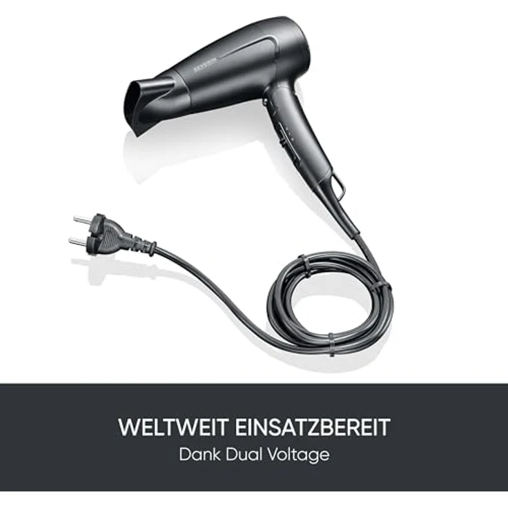 SEVERIN Reise-Haartrockner HT 0159, kompakt und leistungsstark, faltbarer Griff, Dual Voltage, Kaltlufttaste, 1.600 Watt, schwarz – Bild 5