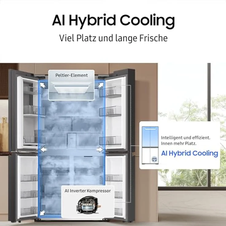 Samsung RM90F67CECEF Kühl-Gefrier-Kombination, 654 Liter, French Door, Glam Deep Charcoal, AI Hybrid Cooling, Smart Home Steuerung – Bild 8