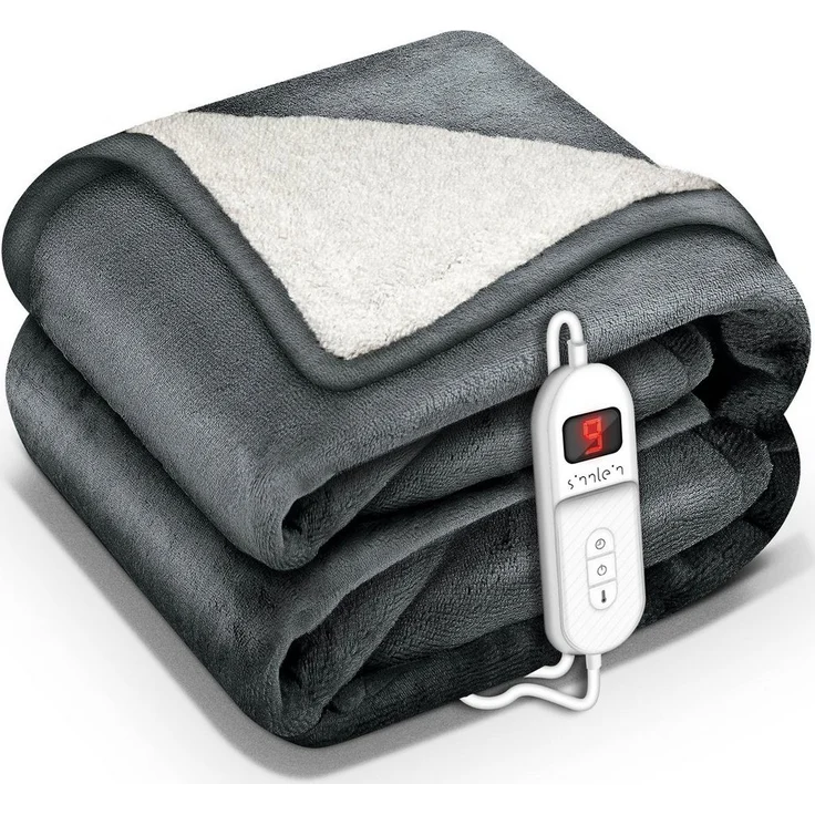sinnlein Heizdecke, Elektrische Wärmedecke mit Abschaltautomatik, 9 Temperaturstufen, Timer und Digitalanzeige, kuscheliger Flanell Fleece, waschbar