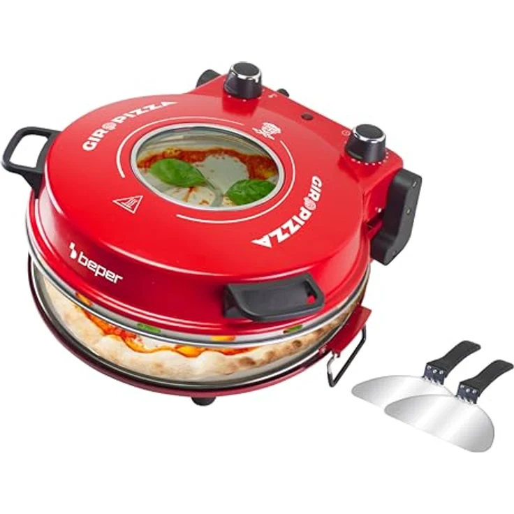 Beper P101CUD301 Pizzaofen mit Bullauge, 400°C, 31 cm Keramikplatte, 5 Kochstufen, 15-Minuten-Timer, wärmeisolierte Griffe, Edelstahlpaddel – Bild 2