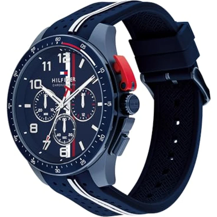 Tommy Hilfiger Chronograph Quarz Uhr für Herren, Marineblau mit Silikonarmband und 5 ATM Wasserdichtigkeit – Bild 2