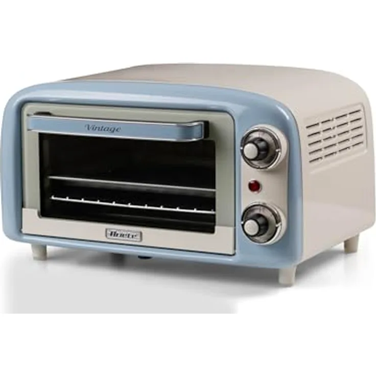 Ariete 3919 Vintage Minibackofen, 10 L Fassungsvermögen, 230°C, 60-Minuten-Timer, Edelstahl-Grill, Himmelblau