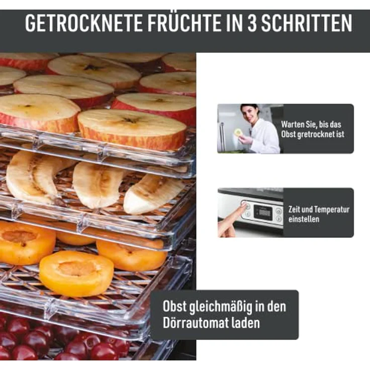 KitchenQuality Dörrautomat | Elektrischer Obst-, Fleisch- & Kräutertrockner | 5 Einlegeböden | Timer & Überhitzungsschutz | Gesunde Snacks ohne Zusatzstoffe | 260 Watt Leistung – Bild 5