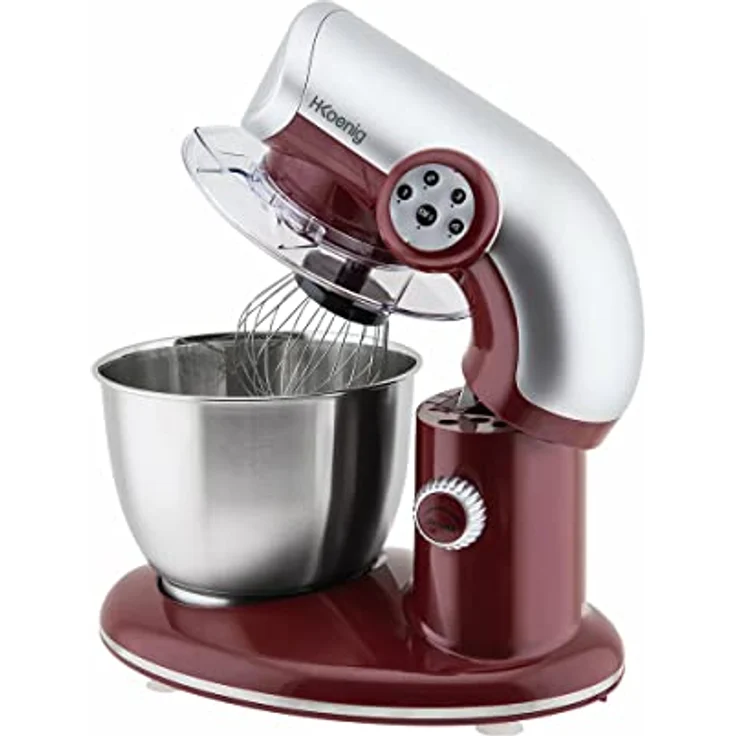 H.Koenig KM80 Küchenmaschine - 5 L Schüssel aus Edelstahl - bis zu 2kg Teig - 3 Aufsätze - 1000 W - 4 Geschwindigkeitsstufen - rot – Bild 4