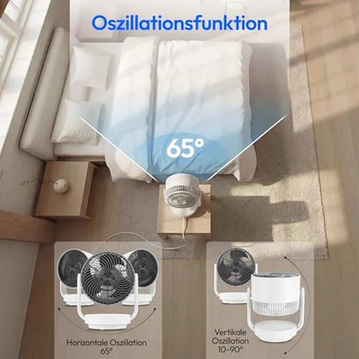 MEDION P20 DF Tischventilator, sehr leise mit 26 Dezibel, 7 Geschwindigkeitsstufen, oszillierend, mit Fernbedienung und Timer, für Schlafzimmer & Wohnzimmer – Bild 3