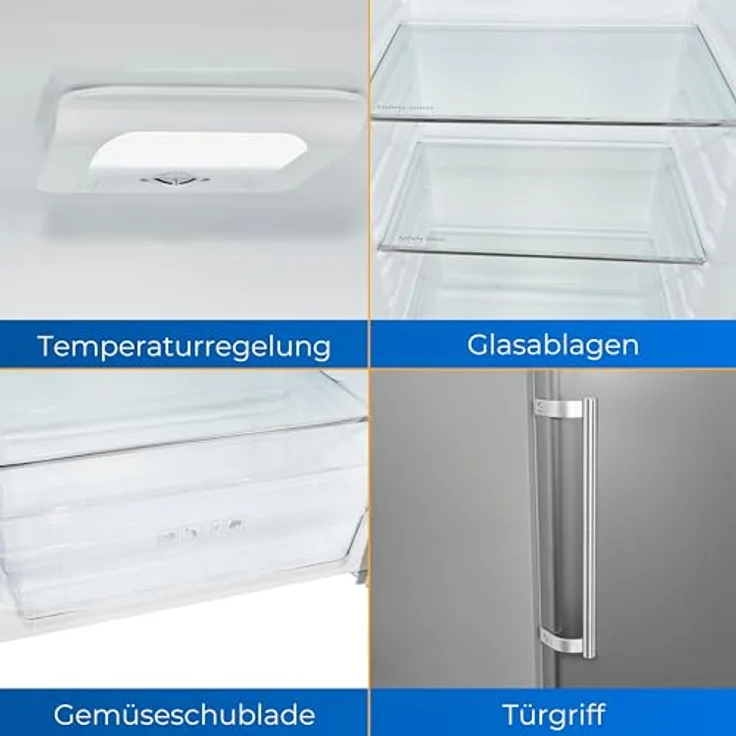 Exquisit Vollraumkühlschrank KS350-V-H-040D inoxlook | 331 L Nutzinhalt, 6 Glasablagen, Türanschlag wechselbar – Bild 3