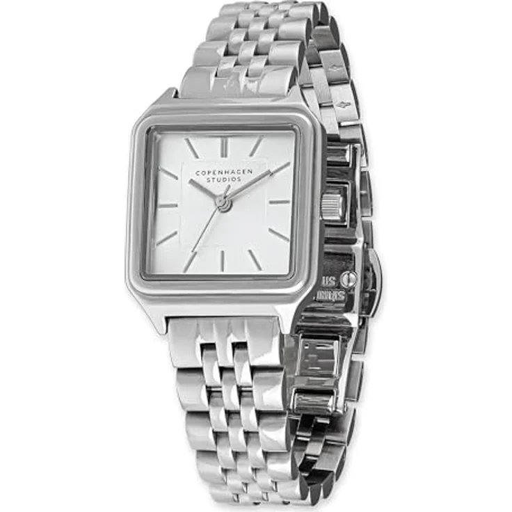 Copenhagen Studios Vintage Square Watch, elegante Damenuhr aus poliertem Edelstahl, 24 mm, Quarzwerk, 5 ATM wasserdicht, kratzfest, Silber – Bild 1