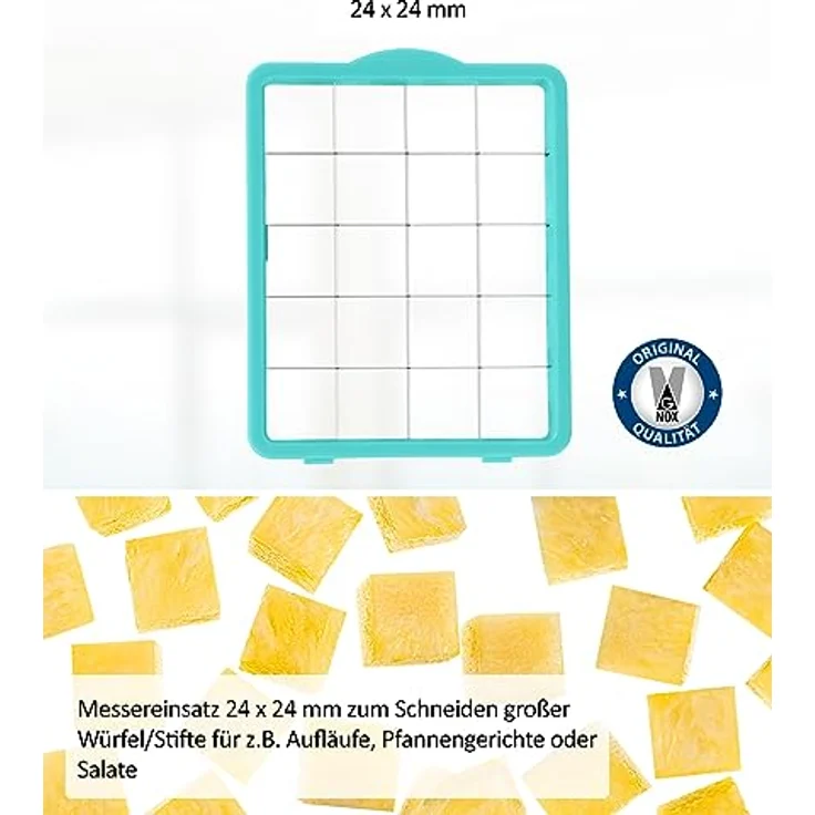 Nicer Dicer Chef Professional Gemüseschneider manuell 15-tlg, Gemüsehobel mit 5.2 L Behälter Deckel, Zerkleiner Küchenhelfer für Würfel Stifte Scheiben Streifen Juliettis, einfache Reinigung – Bild 4
