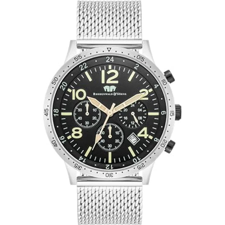 Rhodenwald & Söhne Herren Chronograph Uhr, analog Quarzwerk mit Edelstahl Armband, 43,8 mm, schwarz, wasserdicht bis 5 ATM, 10010445 – Bild 1