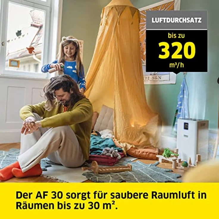 Kärcher Luftreiniger AF 30, Luftdurchsatz: 320 m³/h, bis zu 60 m² Räume, beseitigt 99,95% der Partikel bis zu 0,3 μm wie Feinstaub, Aerosole, Allergene & Gerüche, Automatik-Funktion, Timer, Nachtmodus – Bild 2