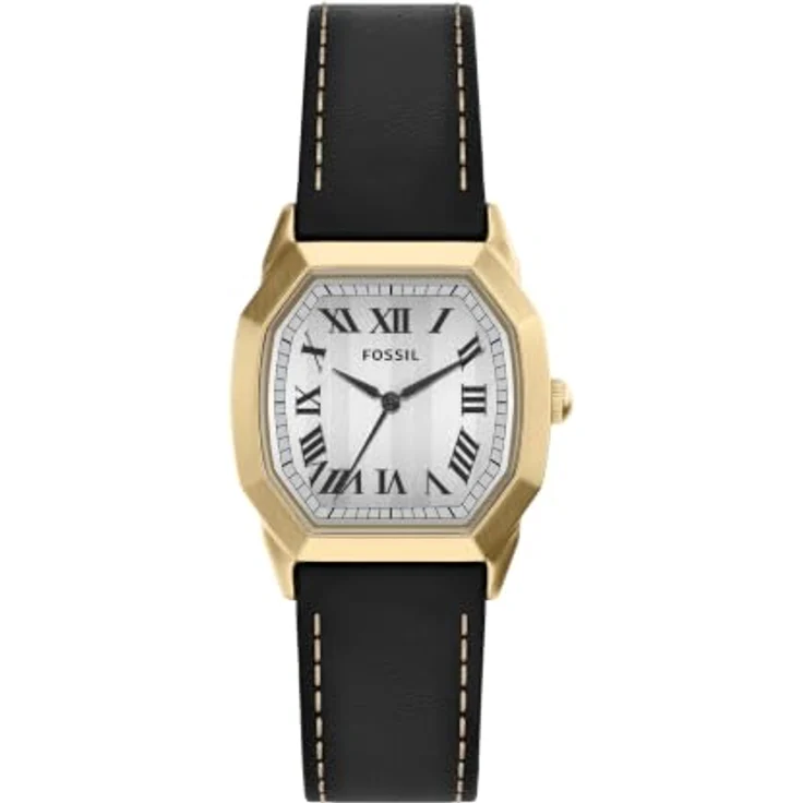 Fossil Harlow, Herren 33MM goldfarbene Edelstahl-Armbanduhr mit cremefarbenem Zifferblatt, FS6215, schwarz-ledernem Band, 3-Zeiger-Quarzwerk, wasserdicht bis 30 m – Bild 1