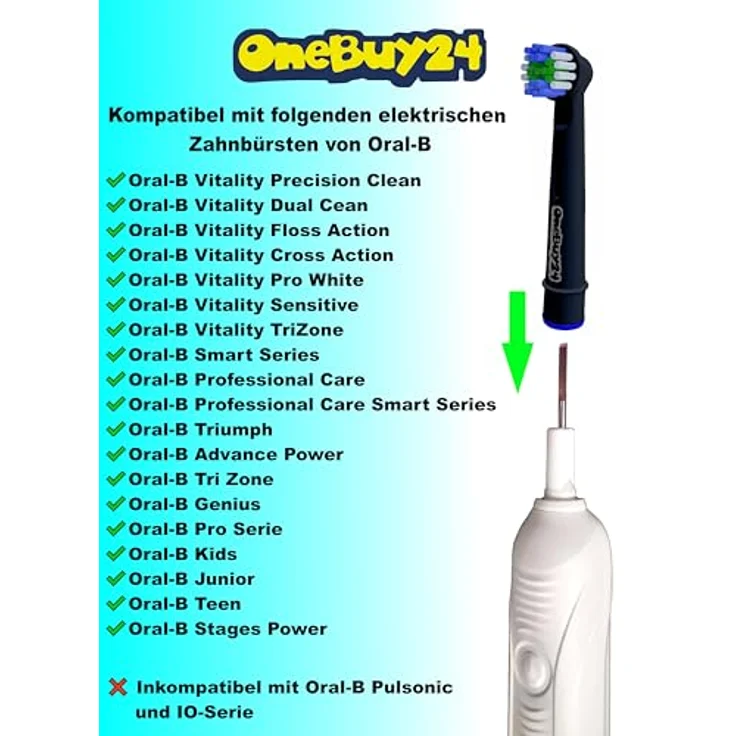OneBuy24 - Aufsteckbürsten kompatibel mit Oral-B elektrischen Zahnbürsten - 12 Stück SCHWARZ. Kompatibel mit Precision Clean, Vitality, Professional Care, TriZone, Triumph, Advance Power, Smart Series – Bild 4