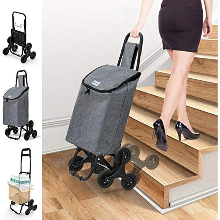 VOUNOT Einkaufstrolley Treppensteiger, Trolly Einkaufswagen Klappbar, Hackenporsche mit 3 Räder, Wasserdichter, 32L, Grau – Bild 2