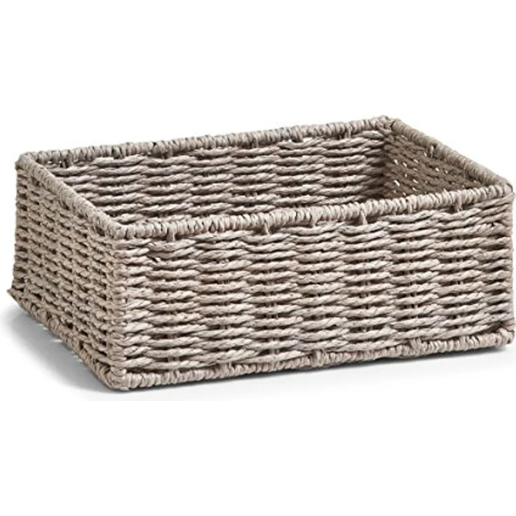 Zeller 18095 Aufbewahrungskörbchen, 2-er Set, Papiergeflecht, grau, 20 x 14 x 7 cm, 24 x 18x 9 cm – Bild 2