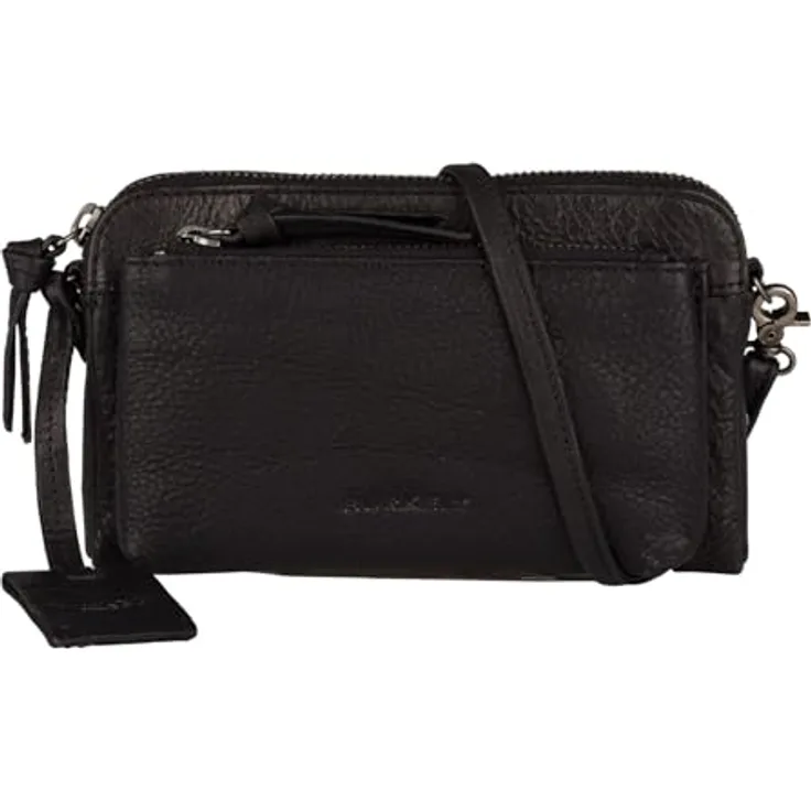 Burkely Antique Avery Mini Bag, Handtasche aus vollnarbigem Pull-Up-Leder, Schwarz mit verstellbarem Schulterriemen