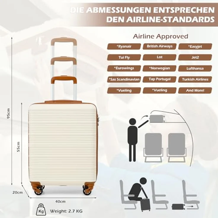 COOLIFE Handgepäck Koffer 55x40x20cm für Ryanair & Easyjet, ABS-Hartschale mit 4 Silent Spinner Rädern, TSA-Schloss, leicht und robust – Bild 2