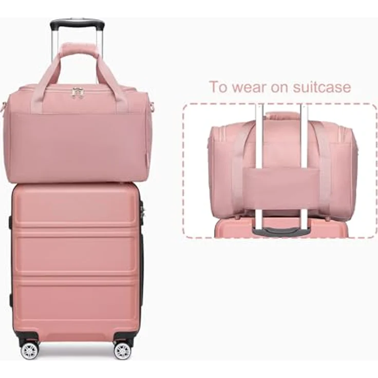 KONO 55cm Handgepäck-Koffer Trolley Set, 2-teilig mit Ryanair Reisetasche, 38L Hartschalenkoffer und 20L Handtasche, Rosegold – Bild 4