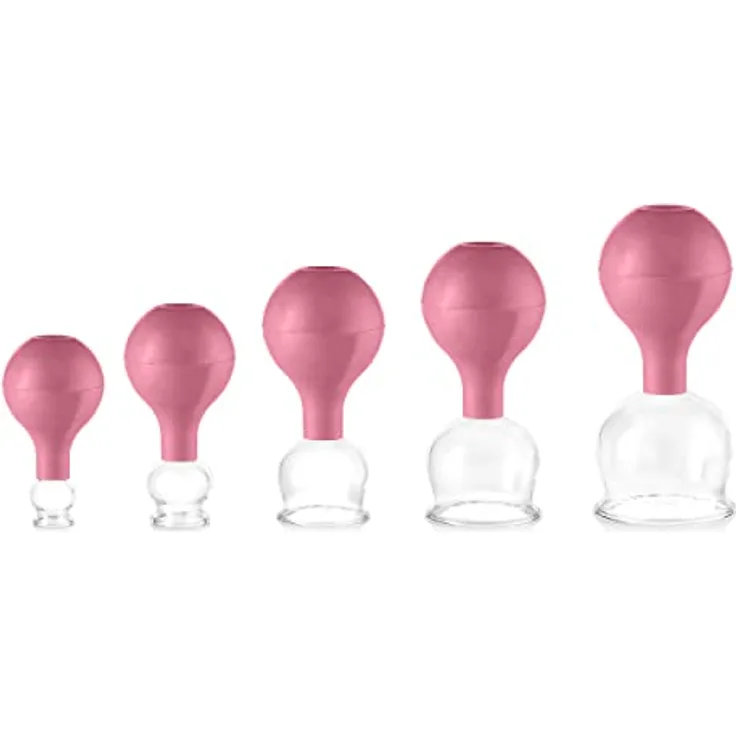 pulox Schröpfglas aus Echtglas 5er-Set inkl. Saugball 25 mm, 32 mm, 40 mm, 52 mm & 62 mm, Pink - Preisvergleich