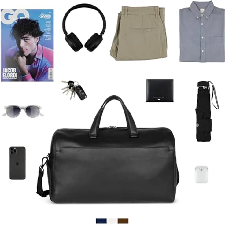 bugatti Black Weekender Reisetasche, 50 cm aus 100% Leder, schwarz – Bild 6
