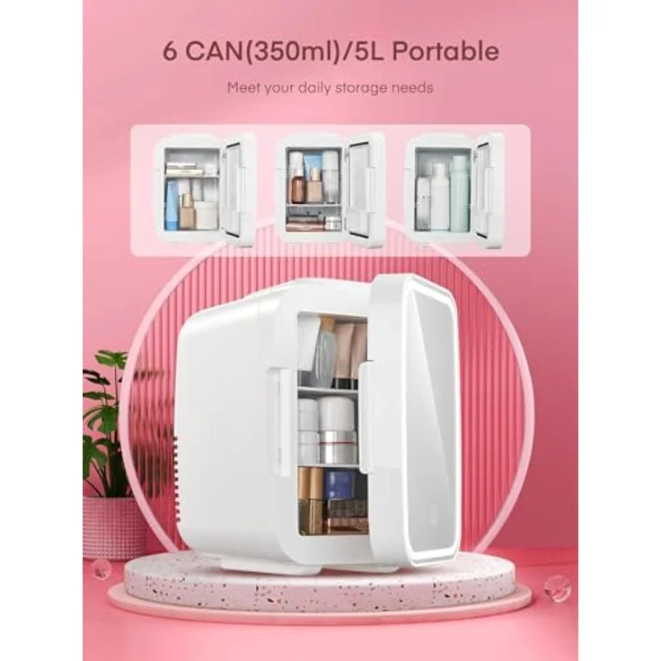 FOHERE 5L Mini Kühlschrank mit LED Spiegel, Kühl- und Heizfunktion, für Hautpflege und Getränke, 220V AC, weiß – Bild 3