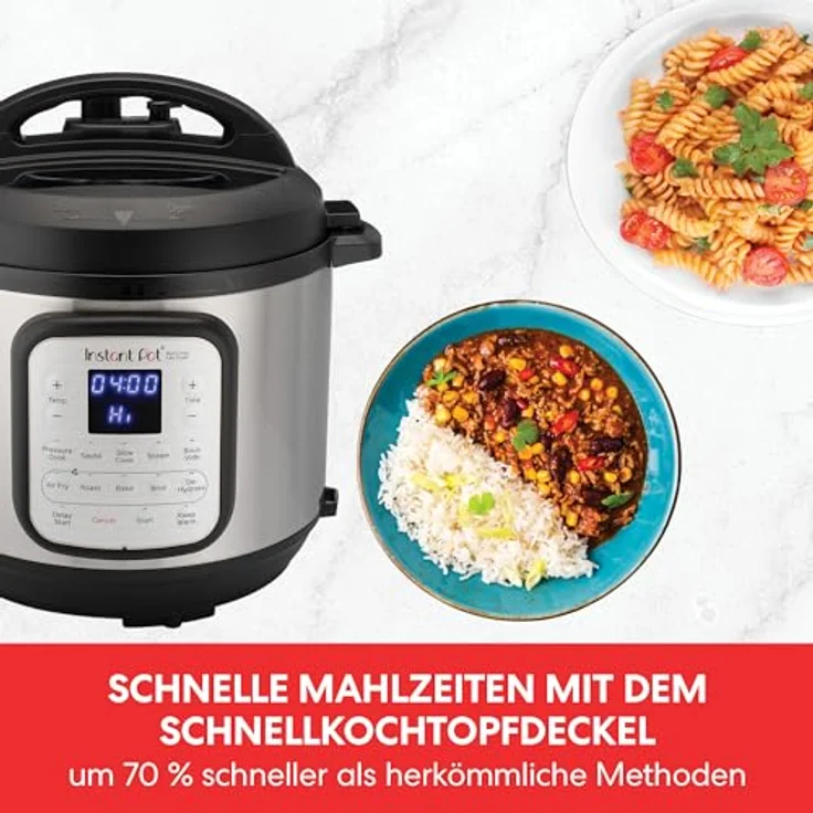 Instant Pot Duo Crisp + Heißluftfritteuse 11-in-1 Elektro-Multikocher 5.7 L - Schnellkochtopf, Luftfritteuse, Schongarer, Dampfgarer, Dehydrator mit Grill, Warmhalte- und Backfunktion, Edelstahl – Bild 4