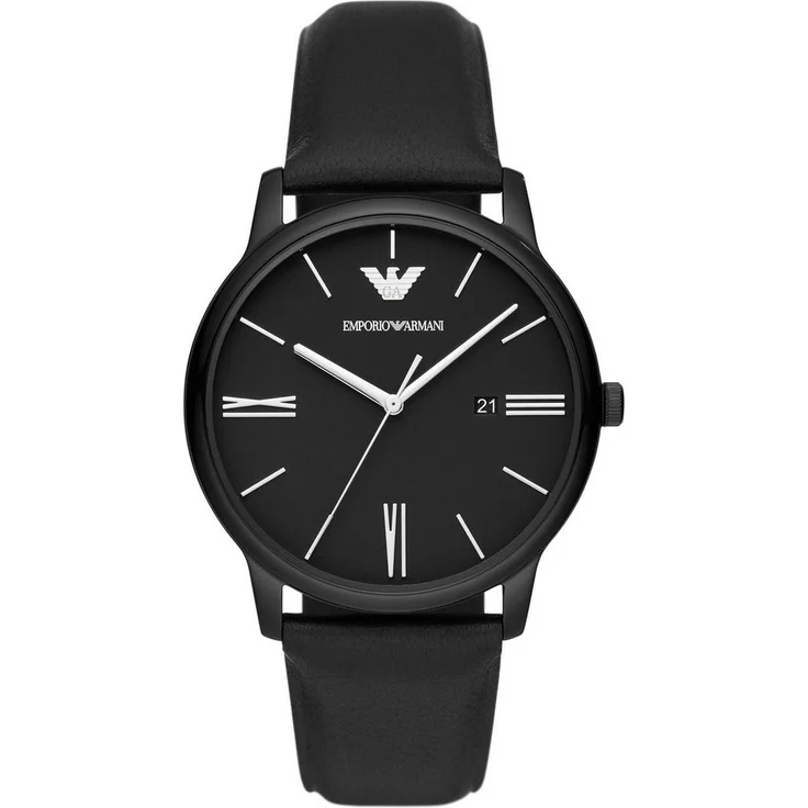 Emporio Armani Quarzuhr AR11573, Herrenuhr mit Datum, analog, schwarzes Lederarmband