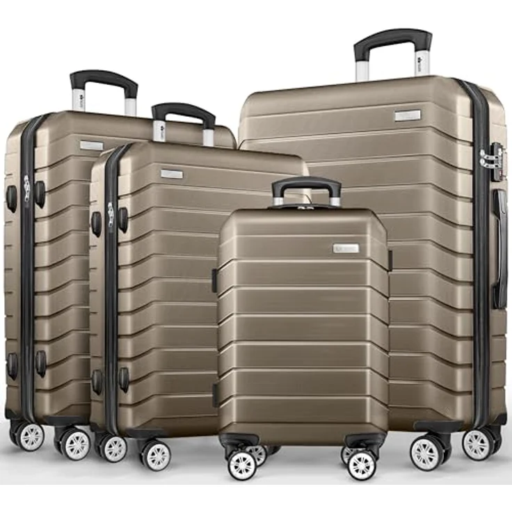 tillvex® Reisekoffer Set 4-TLG. Hartschalenkoffer S-M-L-XL mit TSA Schloss, 4 Rollen, Roségold – inklusive Gepäckwaage, 8 Koffergurte & 4 Kofferanhänger – Bild 1
