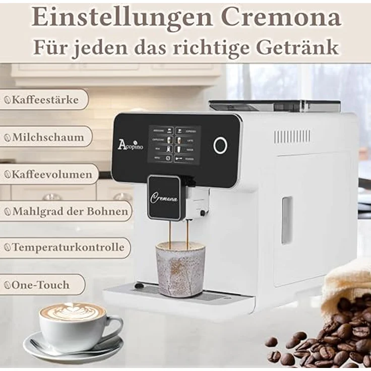 Acopino Cremona Kaffeevollautomat, 1,7 l, Milchsystem, weiß – Bild 3