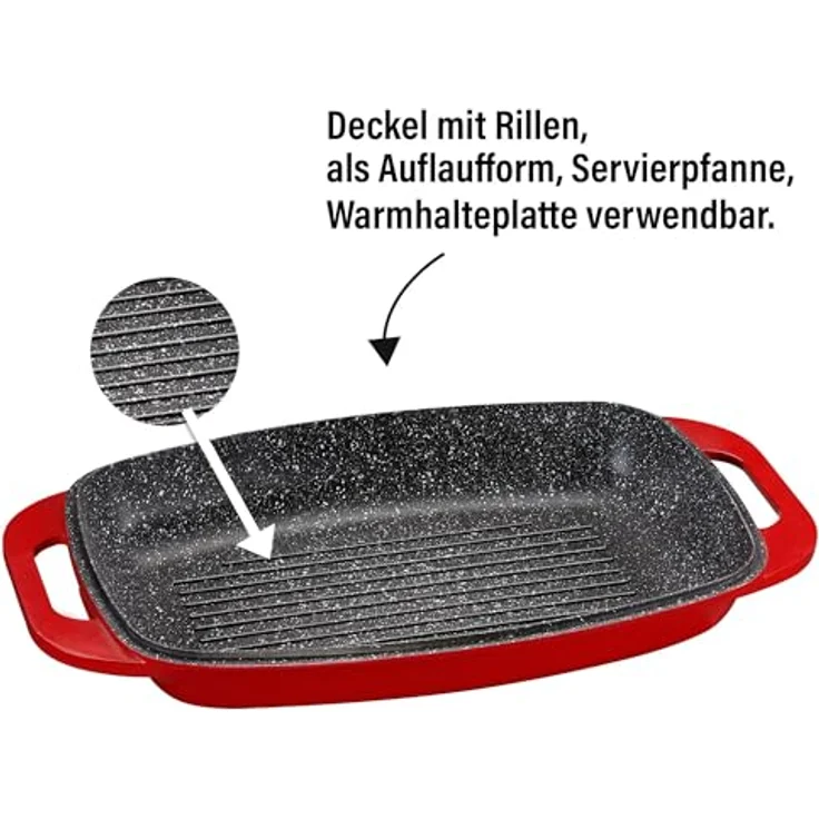 STONELINE Bräter, mit Aluguss-Deckel, induktionsgeeignet, Deckel als Auflaufform verwendbar (43x26, rot) – Bild 8