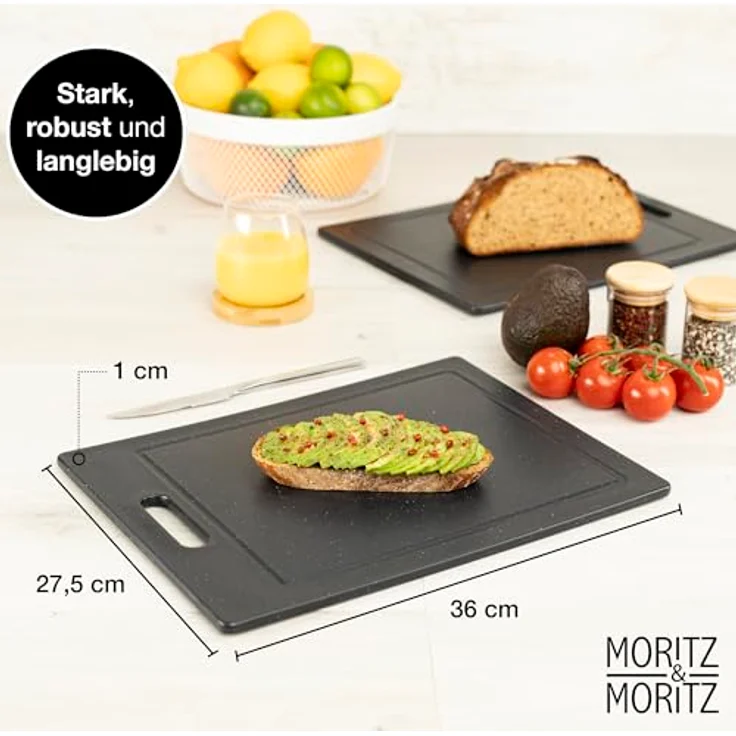 Moritz & Moritz Schneidebrett Kunststoff 36 x 27,5 cm Granitoptik BPA frei mit Antirutschfüßen, Saftrille & Eingriffsöffnung – Bild 2