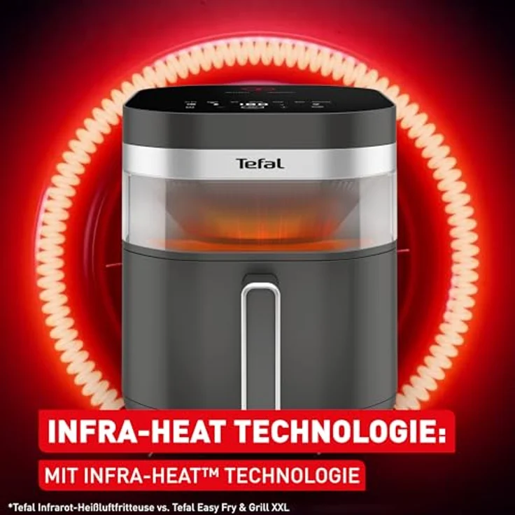 Tefal Easy Fry EY832HE0, Infrared Heißluftfritteuse mit 7 L Fassungsvermögen, doppelte Heizelemente, 8 voreingestellten Programmen und LED-Sichtfenster, Dunkelgrau – Bild 3