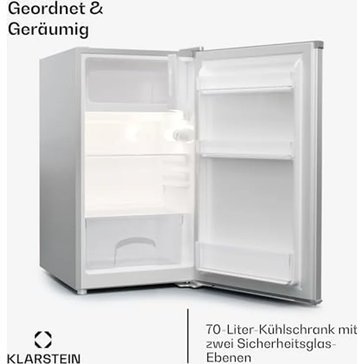 Klarstein Mini Kühlschrank 80 L mit Gefrierfach, LED-Innenbeleuchtung, lautloser Motor - Weiß – Bild 3