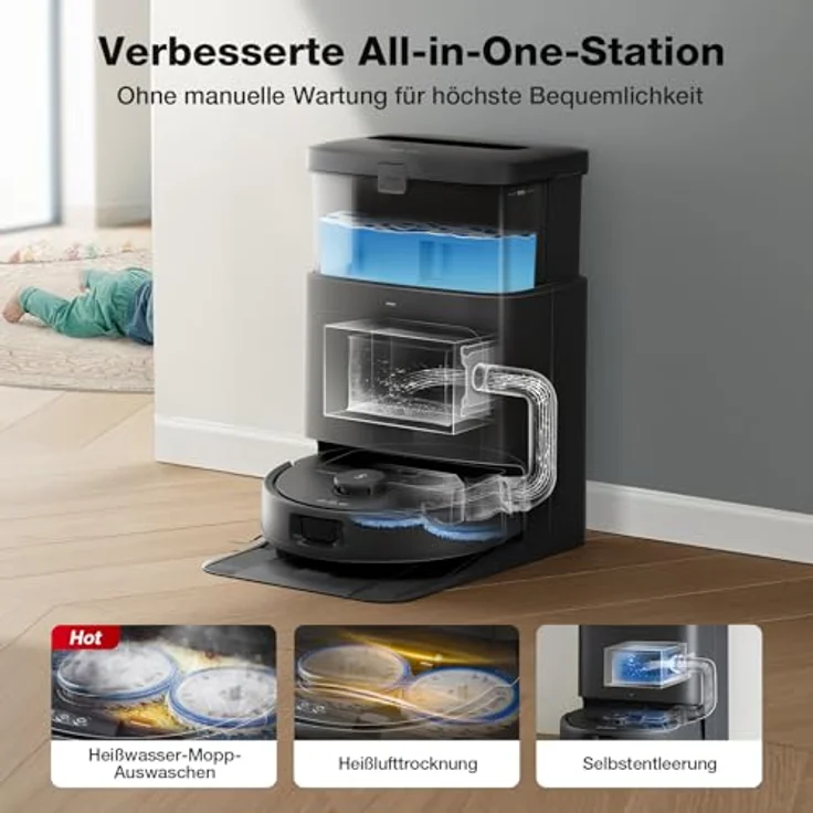 ECOVACS DEEBOT N30 PRO Omni Saugroboter mit Wischfunktion, 10.000 Pa Saugleistung, ZeroTangle 2.0-Technologie, TruEdge Kantenreinigung, 60℃ Heißwasser Wischmopp Reinigung, Schwarz – Bild 5